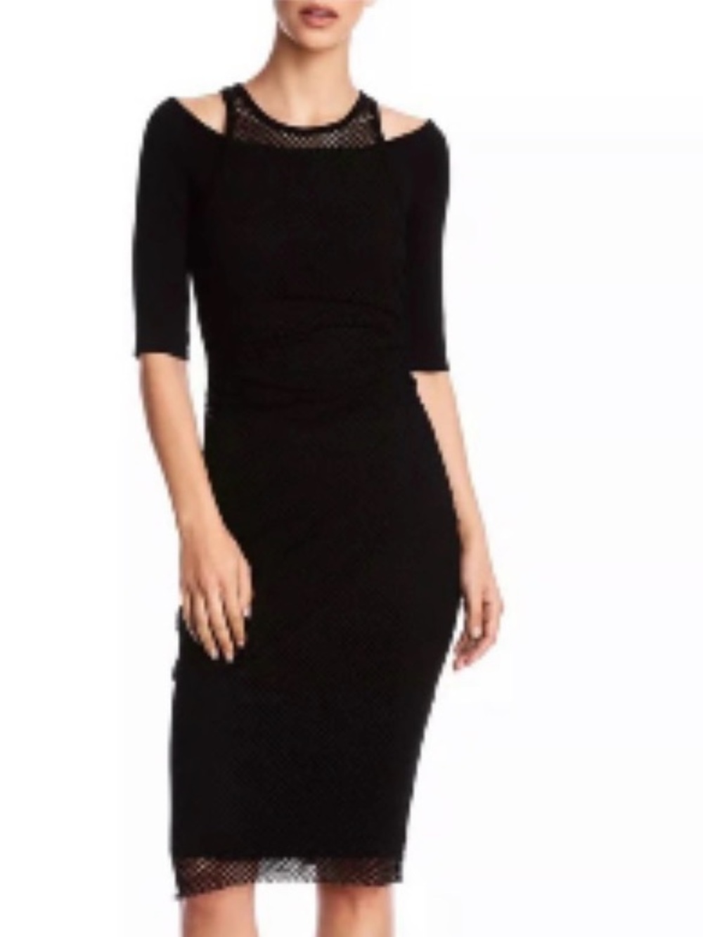 Bailey 44 navy Razorback mesh layover dress NWT M
